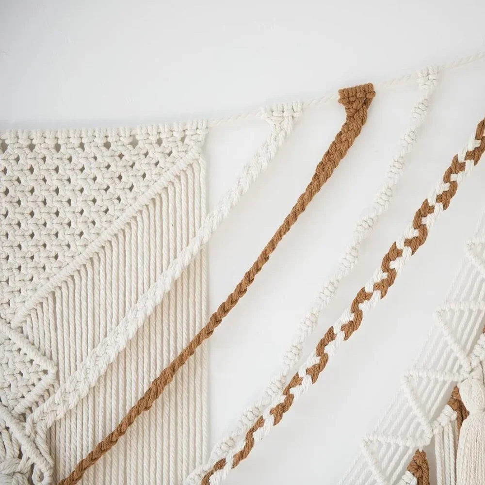 Boho Macrame Woven Brown Handmade Mid Century Modern Hanging Tassel Wall Decor